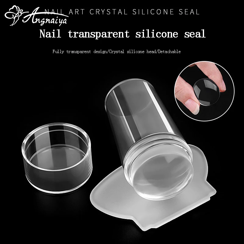 

ANGNYA 2sets Transparent Silicone Head Seal + Pattern Scraper Nail Stamping Plates Polish Printing DIY Nail Art Template Tools