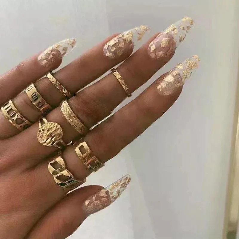 Tocona Boho Hollow Geometric Gold Rings for Women Leaves Luxury Opal Crystal Stone Wave Wedding Jewelry Accessories 9077 | Украшения и