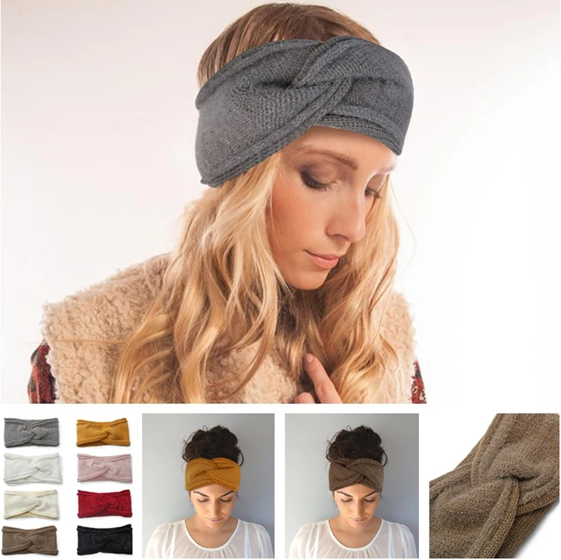 2020 new popular cross mink  wool headband winter warm hairband women fashion headband hair accessories headscarf thick padded wool headband pink color knit wide cross puffy hair rope new headwear stylish elegant warm women hair accessories