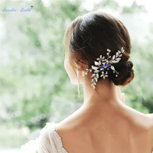 Великолепная Серебряная/синяя Свадебная Расческа с имитацией жемчуга, стразы, свадебные медные проволочные аксессуары для волос