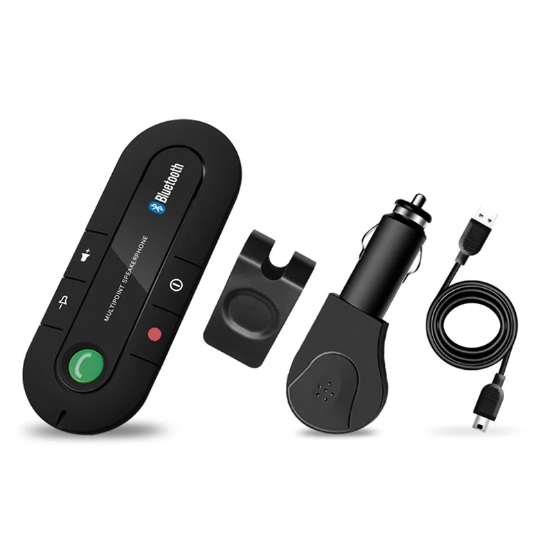 LAMJADBluetooth автомобильный комплект громкой связи беспроводной Bluetooth динамик телефон MP3 музыкальный плеер Солнцезащитный козырек клип динамик телефон с автомобильным зарядным устройством - Название цвета: black