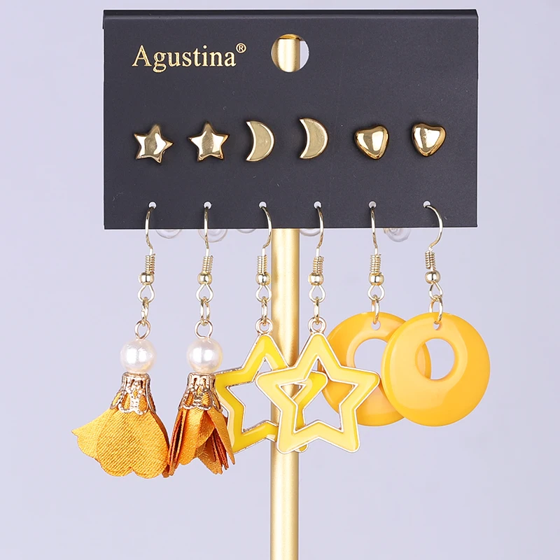 BLUE BEANS Studs Set Acrylic Tassel Earrings Bohemia Geometric Metal Earring Girls Jewelry stud earrings acrylic earrings crystal tassel earrings geometric earrings
