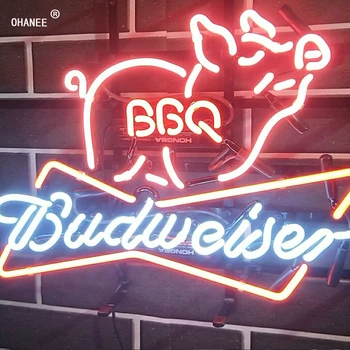 

Custom for Budweiser BBQ Beer Bar Busch Light Deer Neon Sign Light Real Glass Neon Tube HandMade Shop Logo Pub Store Advertise