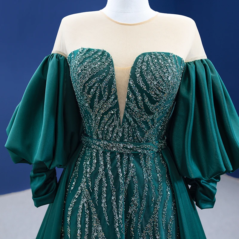 RSM67428 Long Sleeve Emerald Green Dress Elegant Shiny With Glitters O Neck Mermaid Prom Dress Rochii De Ocazie Elegant Scurte 6