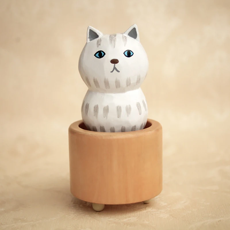 4 цвета Kawaii мультяшная кошка музыкальные коробки деревянная музыкальная шкатулка деревянные поделки Ретро подарок на день рождения винтажные аксессуары для украшения дома