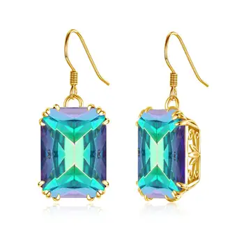 

14K Gold Mystic Topaz Earrings For Women Bohemia silver earrings 925 Gemstone Square Party Valentines Earring Fine Jewelry Gifts