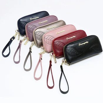 

Womens Wallets And Purses Women Wallet Handbag Cluth Bag Embroidered Leaves Vintage Long Wallet Leather Zipper Hand Wallet Woman