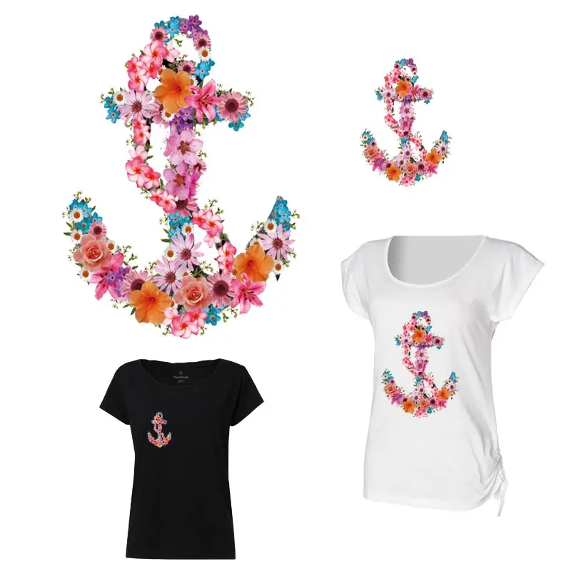 

Colorful Flower Anchor Iron-On Transfers Thermo Heat Transfers Ironing Sticker Girl T-shirt Iron On Patches For Clothing Decor