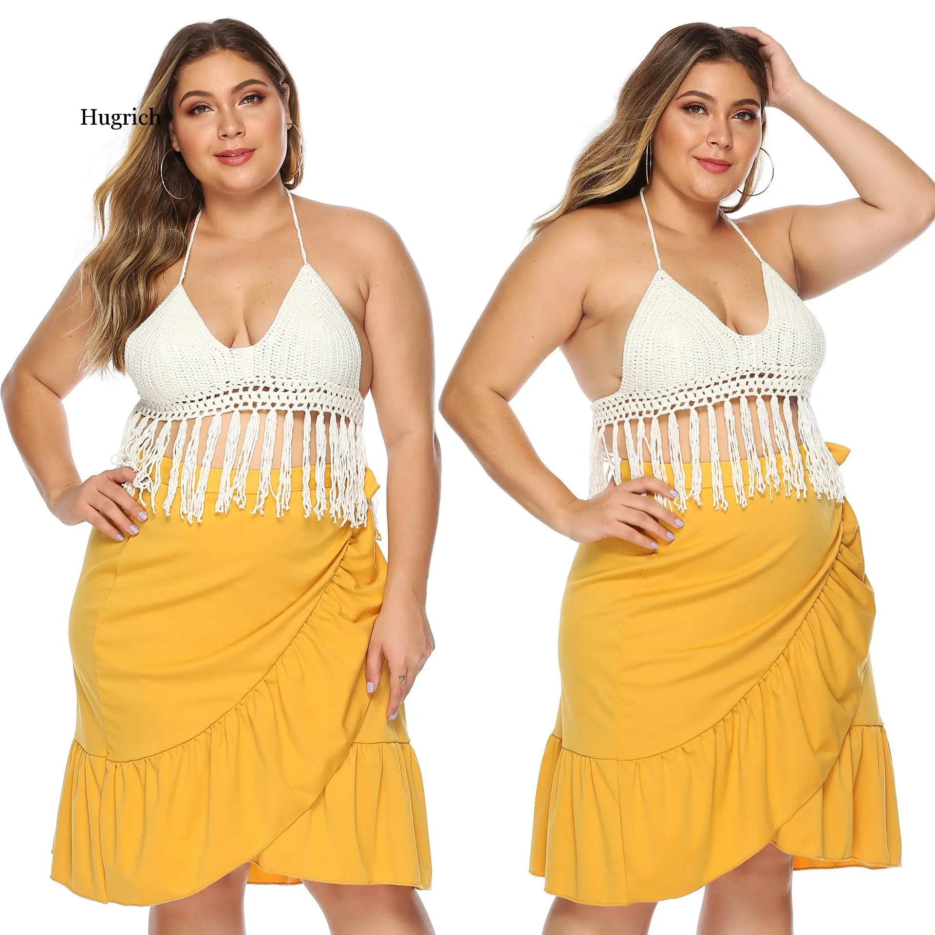 Large Women's Pure Hand Hook Solid Sexy Neck Strap Long Tassel Beach Bikini