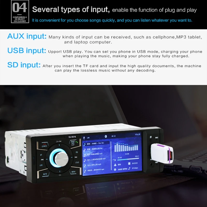 4.1 Inch Hd Car Mp4 Player Bluetooth Hands-Free Reversing