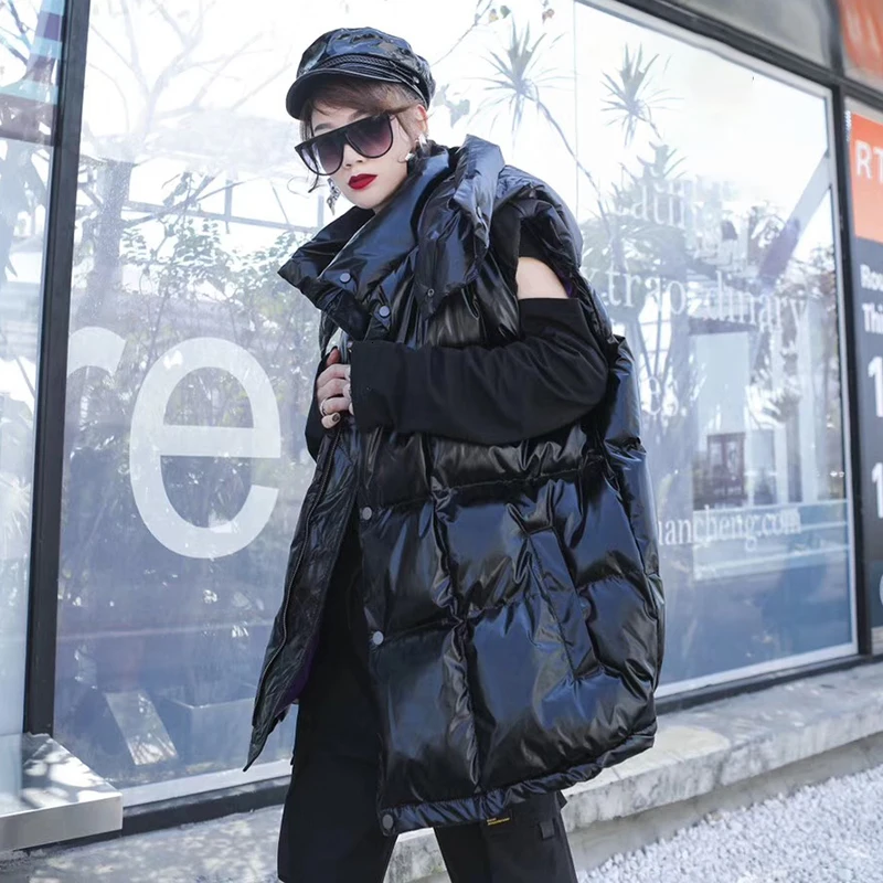 TWOTWINSTYLE плед патч дизайн хит цвет вниз жилет для женщин с капюшоном без рукавов теплые толстые Жилеты Женская модная одежда