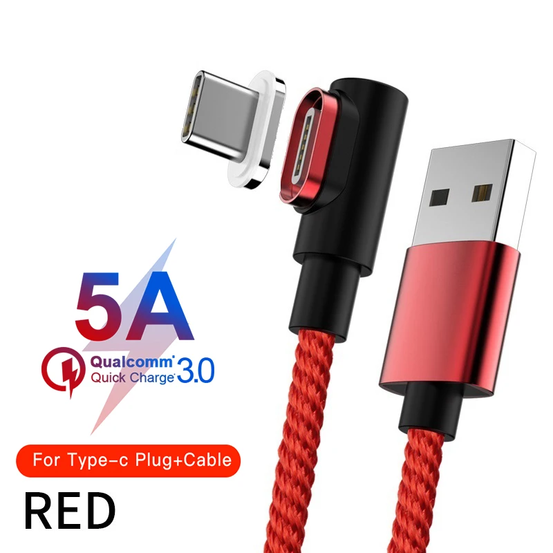Магнитный кабель Micro USB кабель 90 DegreeType C Быстрая зарядка Кабо Для samsung S8 S9 huawei P20 P30 USB C Microusb зарядный шнур - Цвет: Red For Type C
