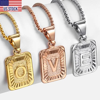 Initial A-Z Alphabet Capital Letter Pendant Necklace for Men Women Stainless Steel Box link  Chain Ddropshipping US Stock GPM05A