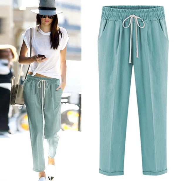 Брюки женские хлопковые до щиколотки черные размера плюс 5XL 6XL | Женская одежда