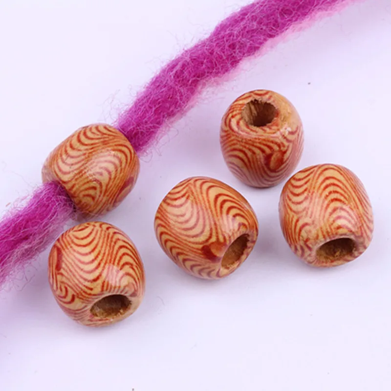 30pcs/bag 17mm Wood Hair Beads 7mm big Hole Beads for Jumbo Braid Hair Accessories Applique large hole beads