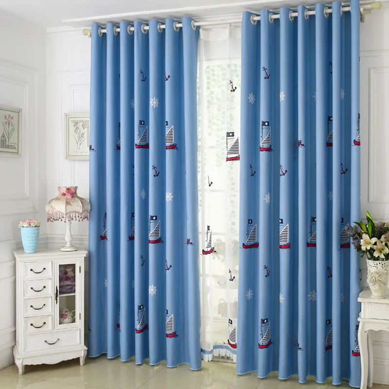 

Nordic Sailboat Curtains for Cartoon Children's Room Shade Silk Velvet Embroidery Shade Curtains for Living Dining Room Bedroom.