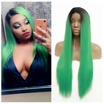 

Lace Front Wigs Long Straight Synthetic Wigs for Black Women Natural Density Ombre Green Straight Wig Heat Resistant Fiber Hair
