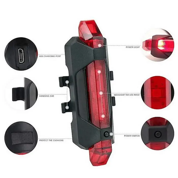 Rechargeable LED Bike Bicycle Safety Warning Rear 15 Light 4-12 Hours Lithium Battery Yes White, Red, Blue