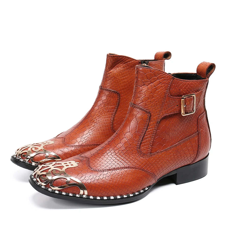 

Handmade Winter Chelsea Boots Round toe Steel toed Ankle Boots for men Genuine Leather Dress Boots Big size 47