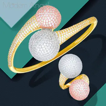 

ModemAngel Luxury Big Ball Cubic Zirconia Party Wedding Dubai Baguette Bracelet Ring Fashion Jewelry brincos para as mulheres