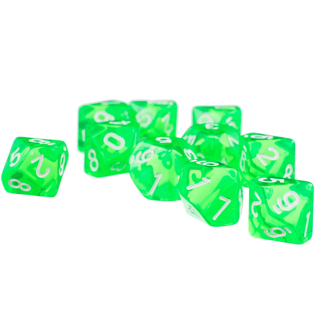 Set of 10 pcs Game Dice Plastic D10 Ten Sided Gem Dice Playing Games Party Favor Board Game Lovers Dice Toy Gift 