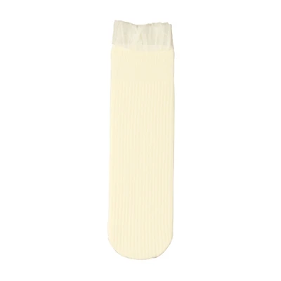 Новые кружевные гофрированные однотонные женские носки Модные Осенние эластичные цветные носки в Вертикальную Полоску удобные ворсовые Носки - Цвет: milk ivory