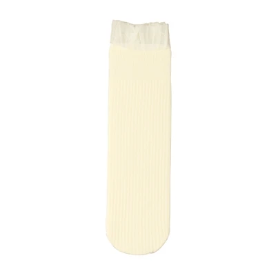 milk ivory Новые кружевные гофрированные однотонные женские носки Модные Осенние эластичные цветные носки в Вертикальную Полоску удобные ворсовые Носки - Цвет: milk ivory