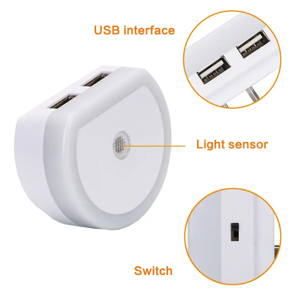 LED Night Light Dusk to Dawn Sensor Lamp with Dual USB Charging Port Baby Nursely Sensor Wall Lamp For Kids Adults Bedroom LED Night Light Dusk to Dawn Sensor Lamp with Dual USB Charging Port Baby Nursely Sensor Wall Lamp For Kids Adults Bedroom