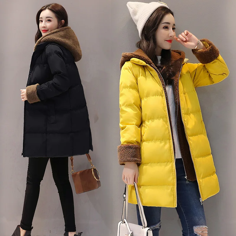 

Cotton Coat Mid-length 2017 Winter New Style Korean-style Loose-Fit Cotton-padded Jacket Lambs Wool Coat Versatile Cotton-padded