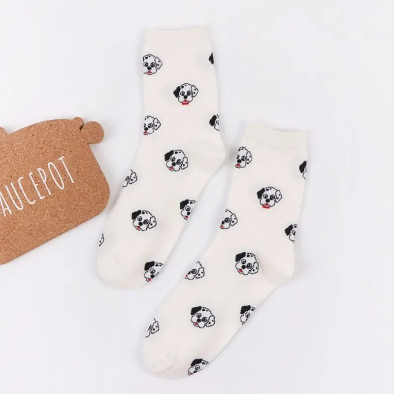 5 пар корейских женских носков Kawaii с изображением животных, милые цветные мультяшный щенок, эластичные дышащие чулочно-носочные изделия средней длины