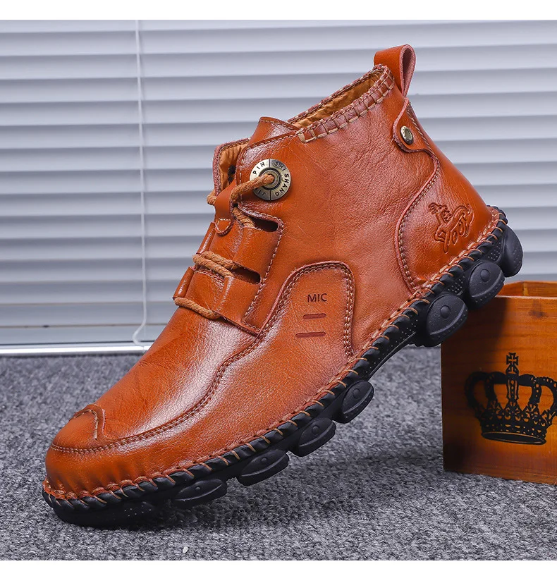 Зимняя обувь; мужские ботинки из натуральной кожи; chaussure homme; водонепроницаемые ботильоны; высокие мужские ботинки; повседневная обувь