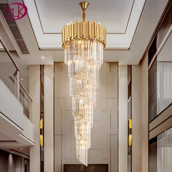 

Top Luxury Modern Chandelier Lighting For Staircase Long Gold Crystal Light Fixtures Large Hallway Indoor Stair LED Cristal Lamp