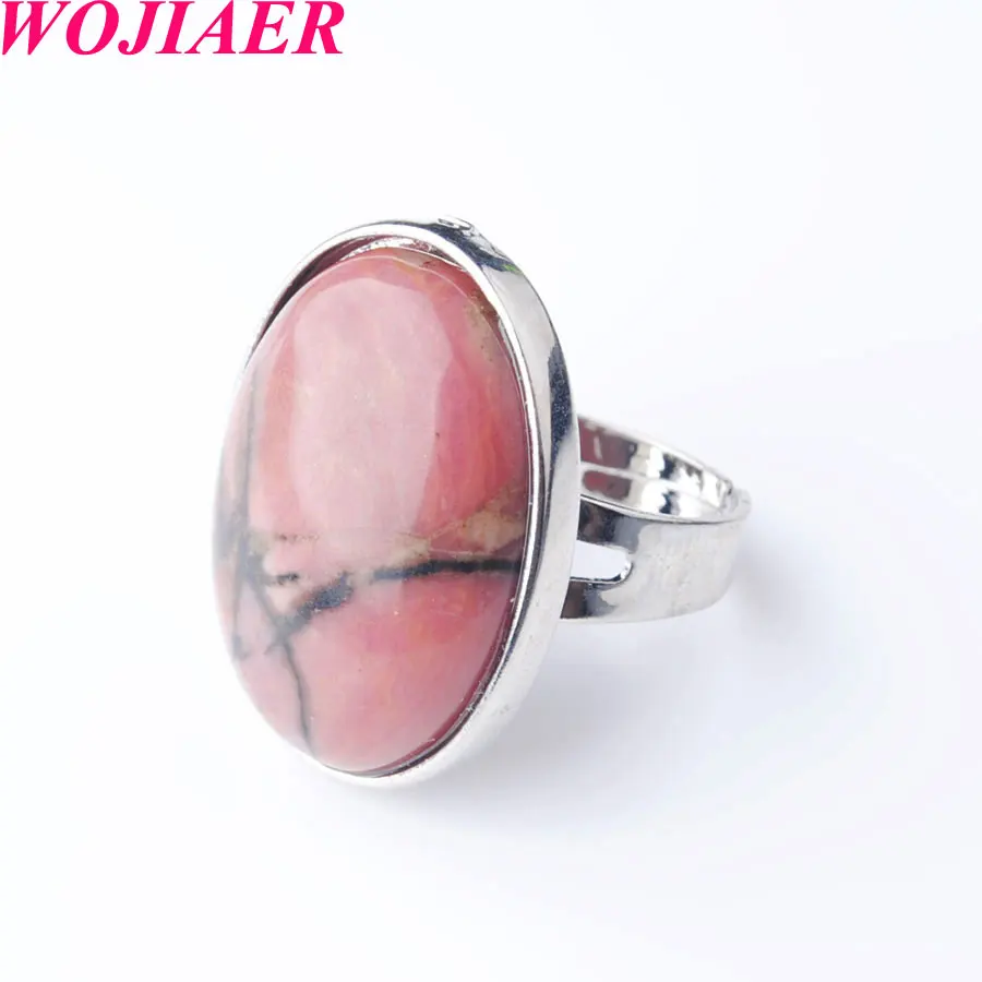 WOJIAER Reiki Oval Natural Rhodochrosite Gem Stone Finger Rings for Men Women Party Adjustable Ring Jewelry PX8010 | Украшения и