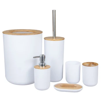 

Bathroom Toothbrush Holder Shower Cup Soap Dispenser Bathroom Accessories Set Kitchen Bamboo Wooden Dish