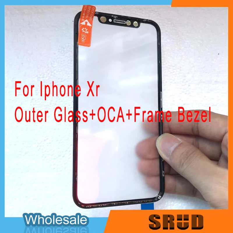 10 шт черный цвет для iphone XR 11 3 в 1 внешнее стекло с OCA с рамкой безель с бесплатной инталлированной сеткой