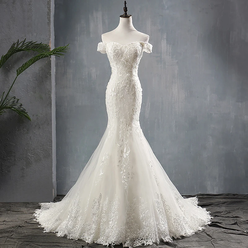 

2021 Bridal Wedding Dress Gown Mermaid Applique Lace Tulle Satin Vestidos De Novia Robe Soiree Mariage White Bride Party Dress
