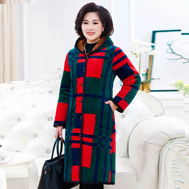 

Winter Middle-aged WOMEN'S Apparels Casual Large Size Sable Fur Cotton-padded Clothes Long Hooded plus Velvet Cold Coat WOMEN'S