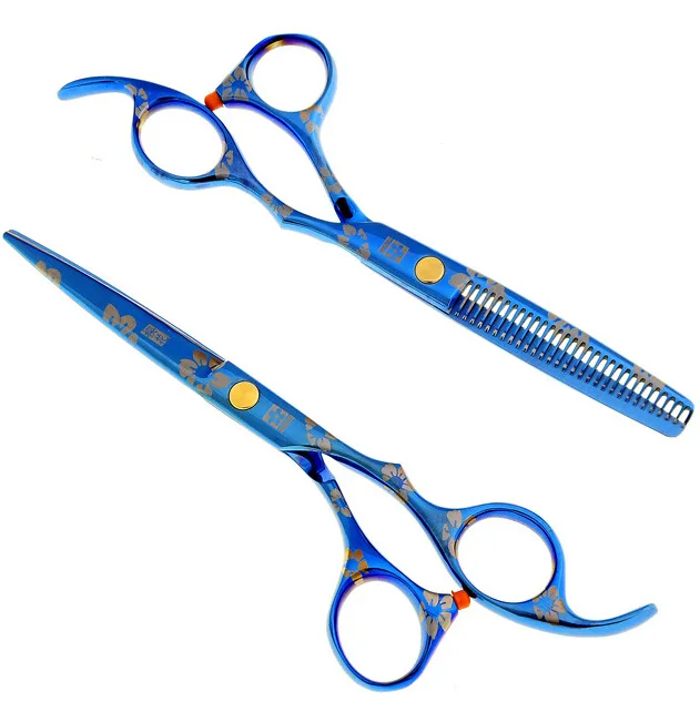 

6 Inch Blue Cherry Blossom Profession Scissors Set Hairdressing Scissors