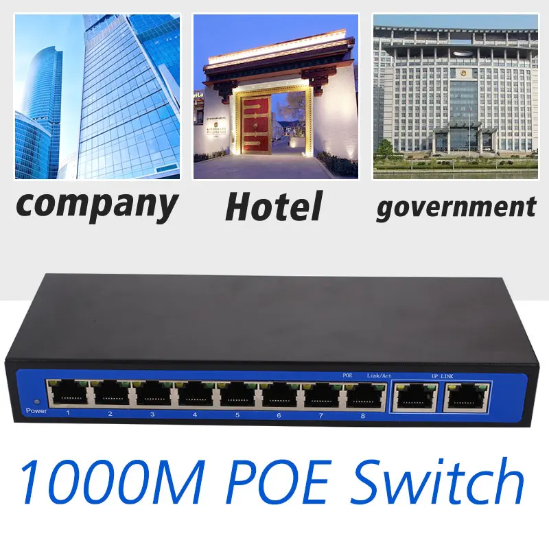 8 + 2 Порты и разъёмы POE коммутатор Gigabit 10/100/1000 Мбит/с Poe Инжектор Ieee802.3af/при активном