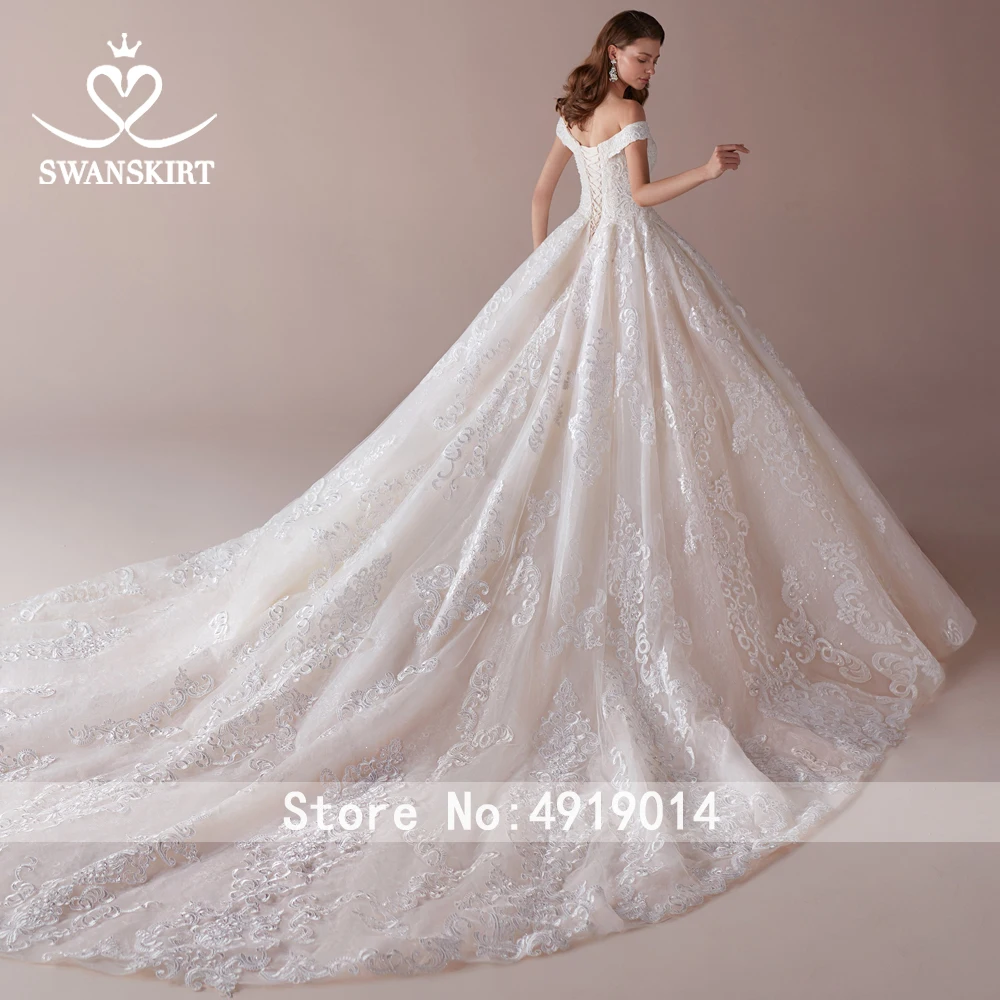 Бальное платье с открытыми плечами свадебное платье Swanskirt Милая с аппликацией из бисера кружевное свадебное платье принцессы robe de mariee NZ51