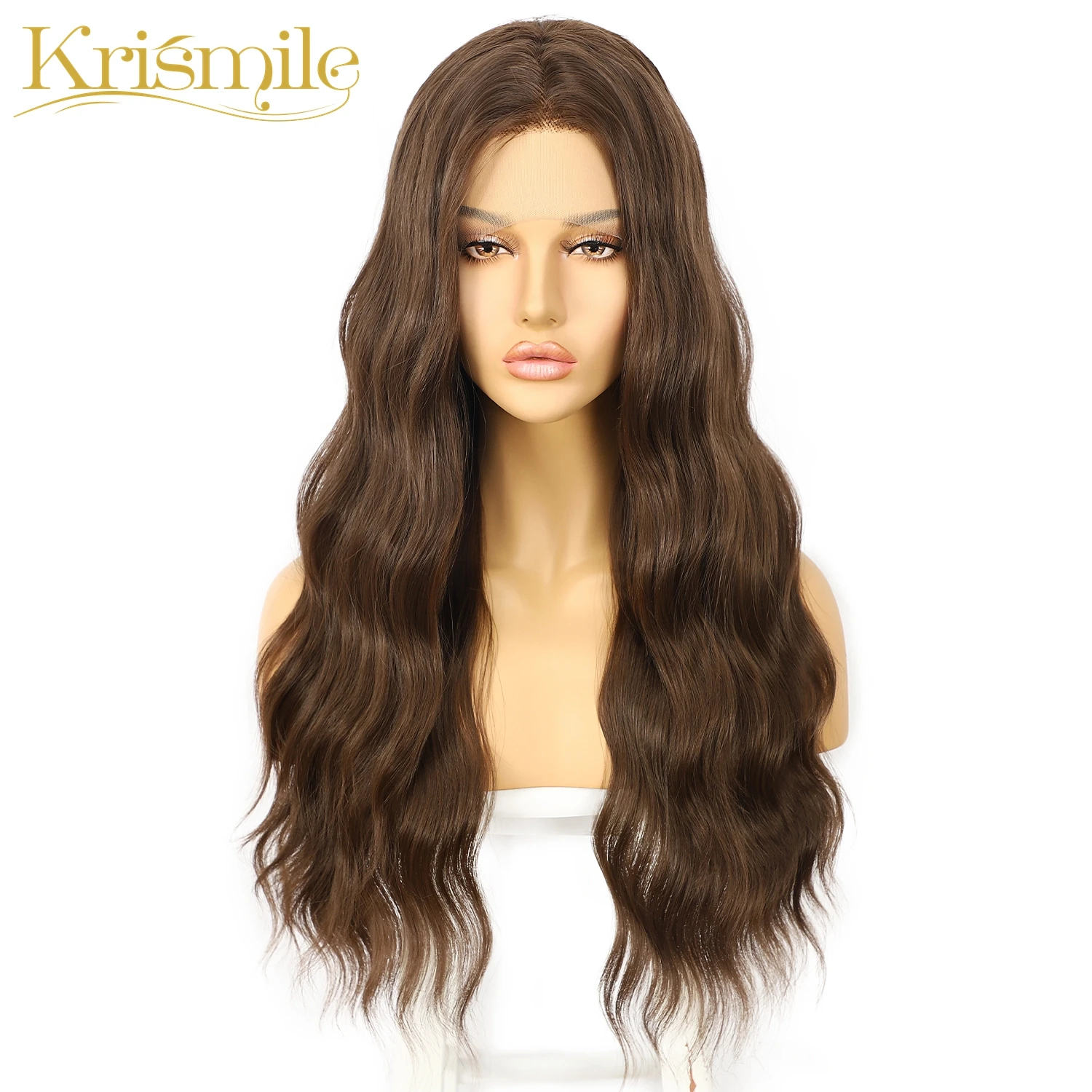 Long Synthetic Lace Front Wigs Brown Color Deep Wave Hair for Women Party Cosplay Drag Queen Daily High Temperature Celebrity | Шиньоны и