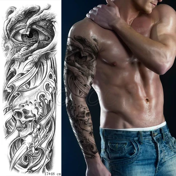 

Full Arm Waterproof Temporary Tattoo Sticker big eye eagel clow skull Fake Tatoo Stickers Flash Tatto body art for Man Woman