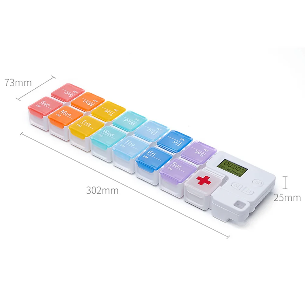 14 Grids Organizer Elders Case Intelligent Smart Reminder Weekly Medicine Dispenser Electronic Timer Alarm Pill Box LCD Display