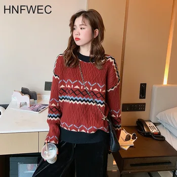 

New 2020 Autumn and Spring Pullovers Sweaters Women Wild Casual Fashion Ladies Sweaters Geometric Round Collar Tops V174