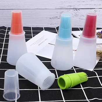

1Pcs Heat Resistance 4Colors Oil Bottle Brush Barbecue Gadgets Kitchen Accessories Flat Bottom with Cover Silicone Baking Tools