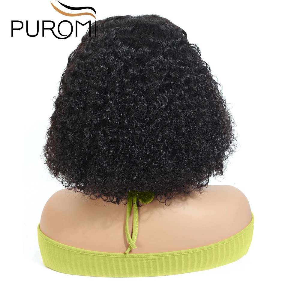 Puromi 13x4 кружева парик короткий Боб Синтетические волосы на кружеве человеческих волос парики с детскими волосами 130% Реми Джерри вьющиеся парики из натуральных волос с Африканской структурой, Для женщин