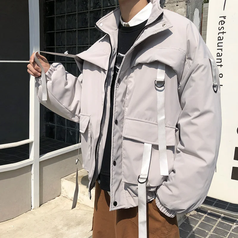 Осенние мужские толстые куртки дизайнерские уличные хип хоп ленты Harajuku ветровка корейская мода молния черный фиолетовый пальто