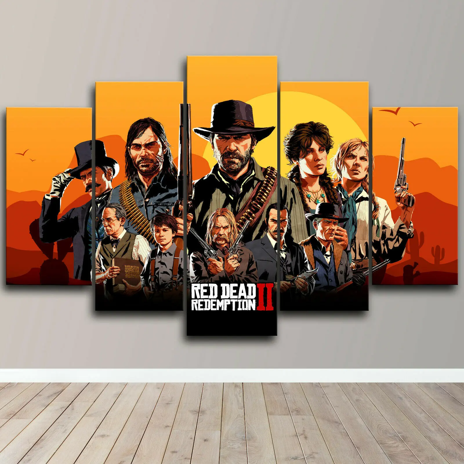 5 Pieces Canvas Painting Arts Red Dead Redemption 2 Game