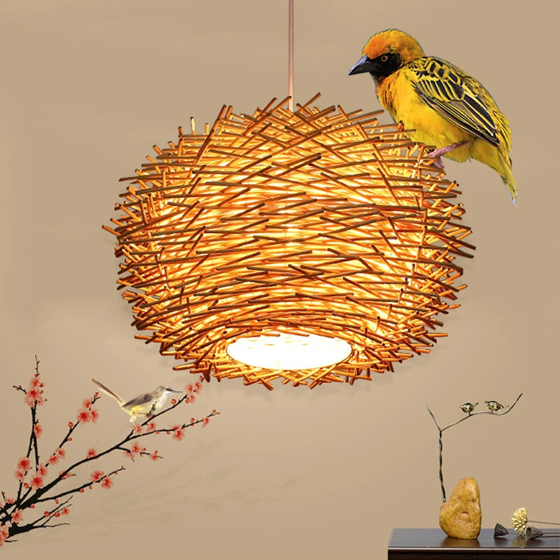 

LED Rattan pastoral Chandelier Bird's Nest House Straw Hat Bamboo Lamp Creative Pastoral Vintage Balcony Restaurant Light