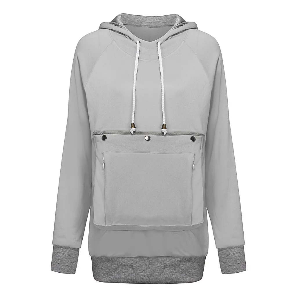 Gray Толстовка для любителей кошек, женские толстовки с капюшоном, кенгуру, собачьи лапы, пуловеры, сумка для объятий, толстовка с карманом, ушками животных, с капюшоном, Прямая поставка - Цвет: Gray